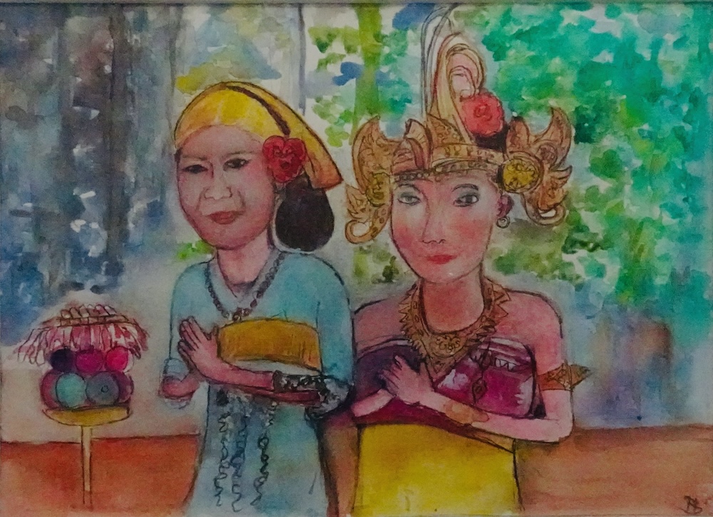 Hein Bense - Balinese vrouwen - aquarel